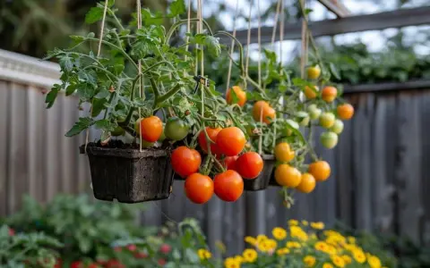 Tomates suspendues mûrissant, une méthode astucieuse pour savoir comment tuteurer les tomates et optimiser l'espace.