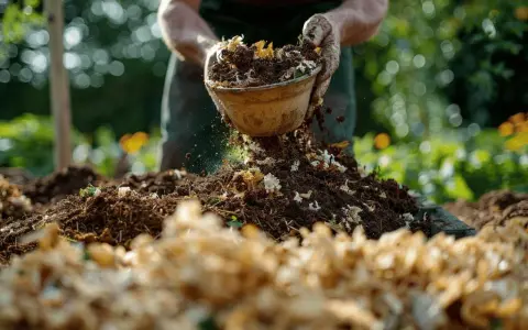 Mains ajoutant du compost à un tas, le terreau idéal pour potager est en cours de préparation.