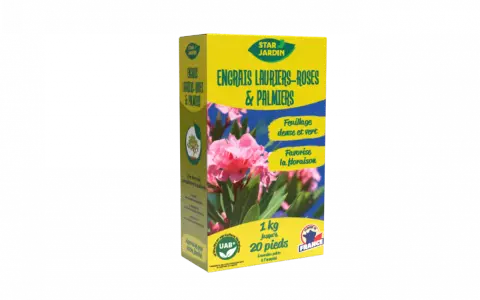 Engrais Star Jardin pour lauriers-roses et palmiers, favorisant un feuillage dense et une belle floraison.
