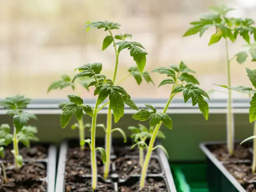 Jeunes plants de tomates en pleine croissance dans des godets, prêts pour leur plantation.