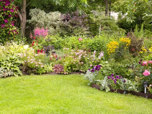 Un parterre de fleurs vivaces luxuriant, plein de couleurs vives et de textures variées. Une belle idée pour un jardin.