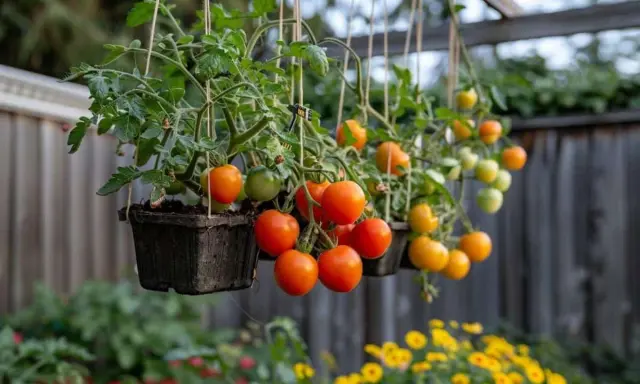 Tomates suspendues mûrissant, une méthode astucieuse pour savoir comment tuteurer les tomates et optimiser l'espace.