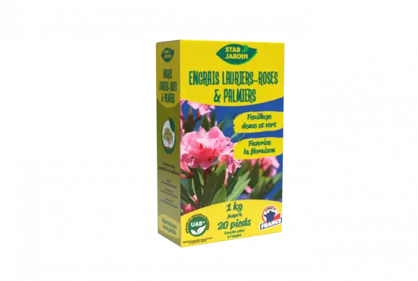 Engrais Star Jardin pour lauriers-roses et palmiers, favorisant un feuillage dense et une belle floraison.