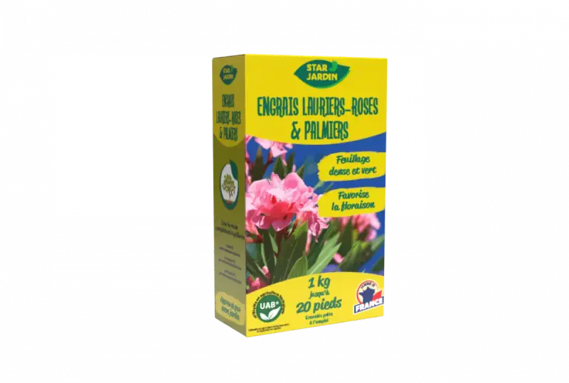 Engrais Star Jardin pour lauriers-roses et palmiers, favorisant un feuillage dense et une belle floraison.